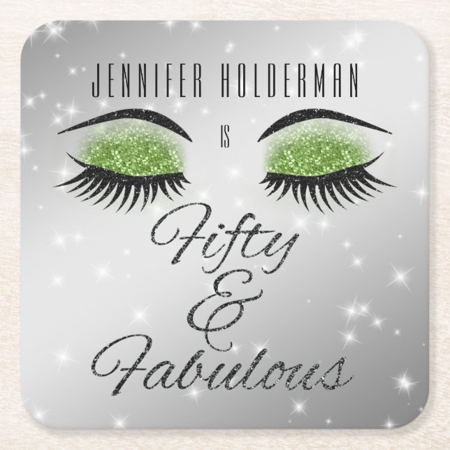 Fabulous 50 Black Green Glam Eyes Paper Coaster (Front)