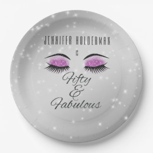 Fabulous 50 Black Hot Pink Glam Eyes Paper Plates