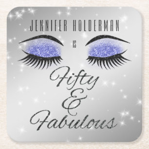 Fabulous 50 Black Periwinkle Glam Eyes Coasters