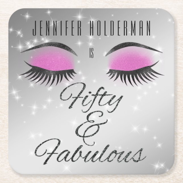 Fabulous 50 Black Pink Glam Eyes Paper Coaster (Front)