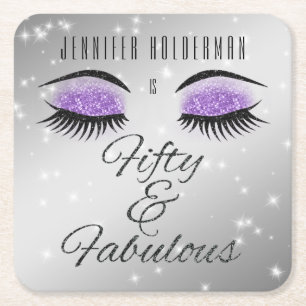 Fabulous 50 Black Purple Glam Eyes Paper Coasters