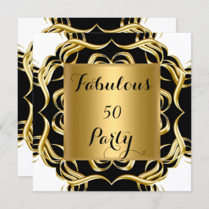 Fabulous 50 Black White Gold Birthday Party Invitation