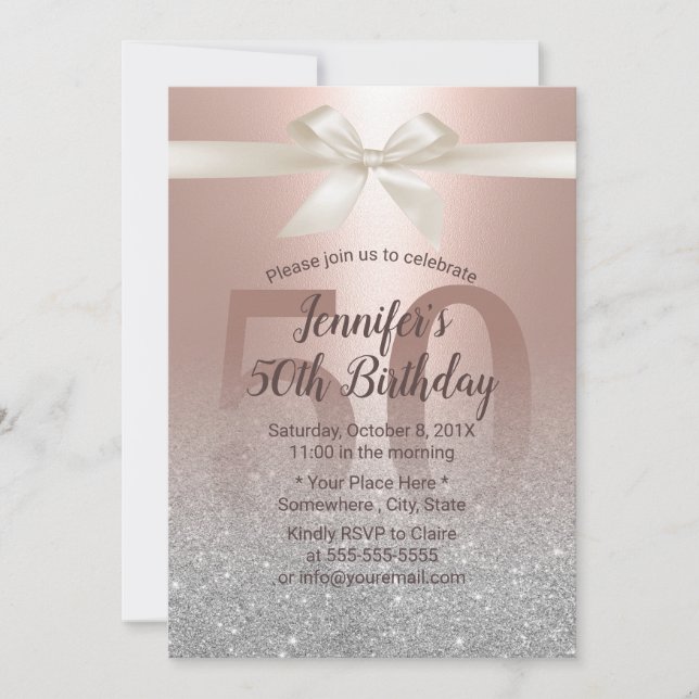 Fabulous 50 Blush Rose Gold & Silver Birthday Invitation (Front)