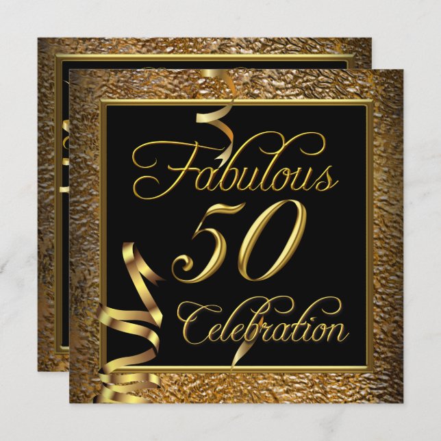 Fabulous 50 Celebration Gold Black Birthday Party Invitation (Front/Back)