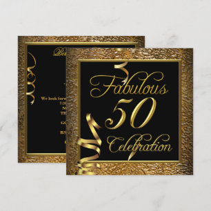 Fabulous 50 Celebration Gold Black Birthday Party Invitation