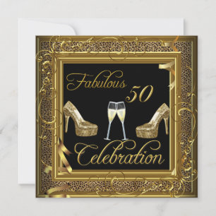 Fabulous 50 Celebration Gold Black Champagne Invitation
