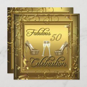 Fabulous 50 Celebration Gold Black Champagne Invitation