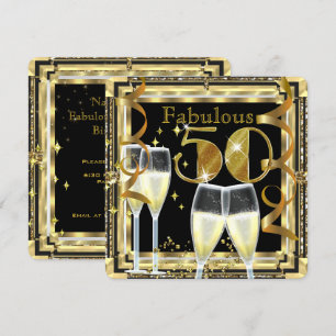 Fabulous 50 Champagne Deco Gold Birthday Party Invitation