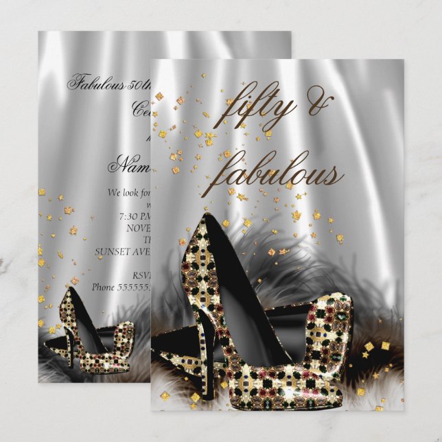 Fabulous 50 Chocolate Gold Silver Heels Birthday Invitation (Front/Back)
