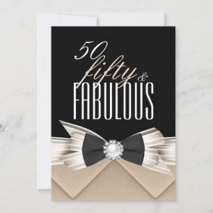 Fabulous 50 Coffee Beige Black Birthday Party Invitation