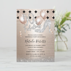 Fabulous 50 Contemporary Gold High Heel Birthday Invitation