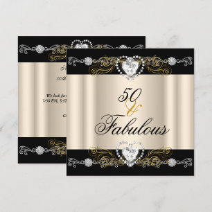 Fabulous 50 Cream Black Silver Gold 50th Birthday Invitation