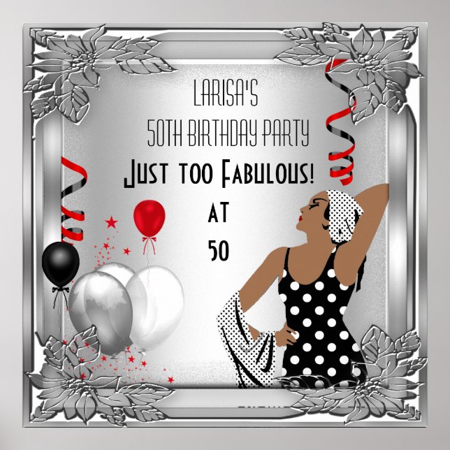 Fabulous 50 Diva Art Deco Birthday Banner Red Poster (Front)