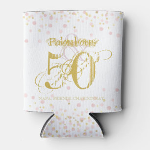 Fabulous & 50 Elegant Birthday Gold Pink Tag Can Cooler