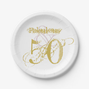 Fabulous & 50 Elegant Gold Pink Birthday  Paper Pl Plate