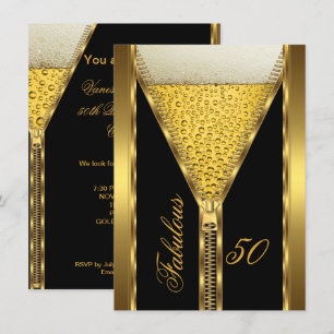 Fabulous 50 Elegant Zipper Gold Beer Drink 2 Invitation