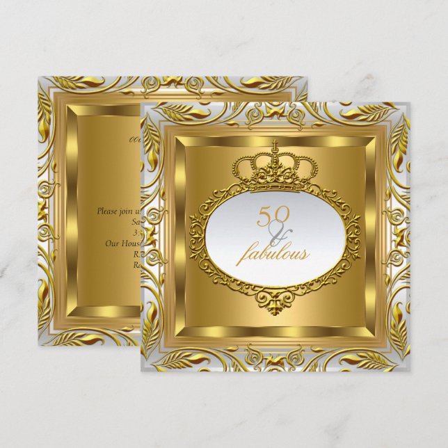 Fabulous 50 Elite Elegant Gold Silver Birthday Invitation (Front/Back)