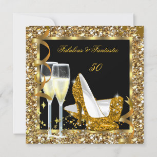 Fabulous 50 Fantastic Gold Black Birthday Party Invitation