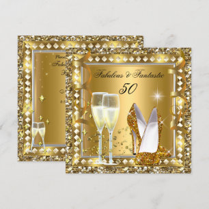 Fabulous 50 & Fantastic Gold Glam Silver Birthday Invitation