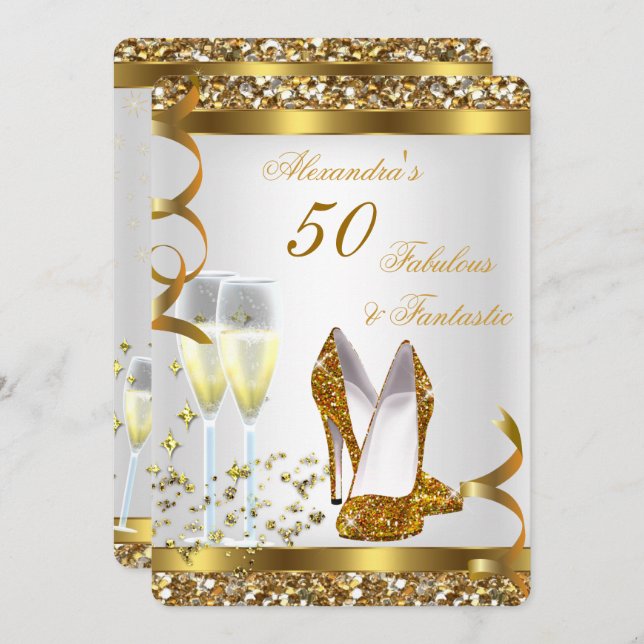 Fabulous 50 Fantastic Gold Heels Birthday Party Invitation (Front/Back)