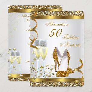 Fabulous 50 Fantastic Gold Heels Birthday Party Invitation