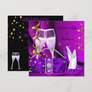 Fabulous 50 Fantastic Purple High Heels Birthday Invitation