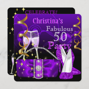 Fabulous 50 Fantastic Purple High Heels Champagne Invitation