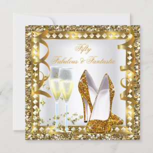 Fabulous 50 & Fantastic White Gold Glam Birthday Invitation
