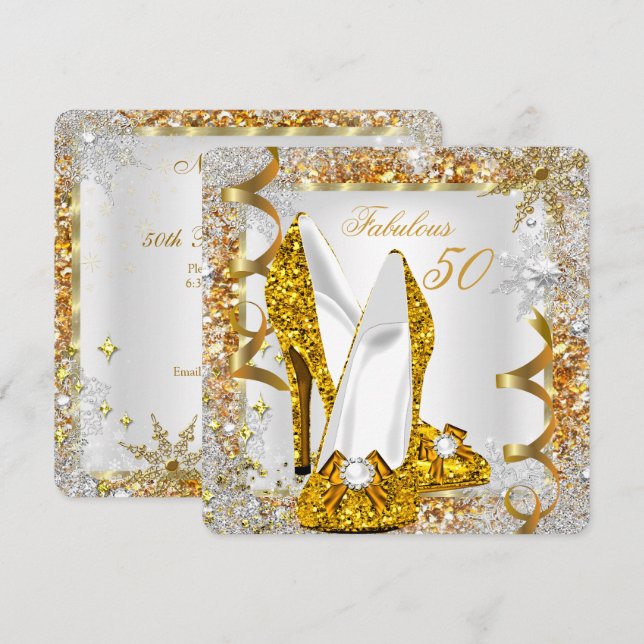 Fabulous 50 Glitter Gold Birthday Party Invitation (Front/Back)