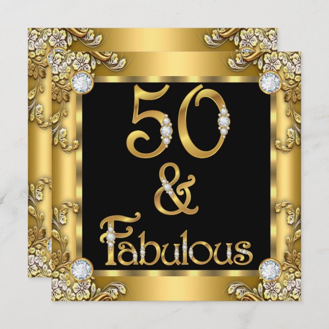 Fabulous 50 Gold Black 50th Birthday Party Invitation (Front/Back)