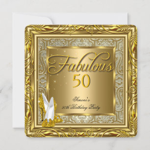 Fabulous 50 Gold Damask High Heels Birthday Party Invitation