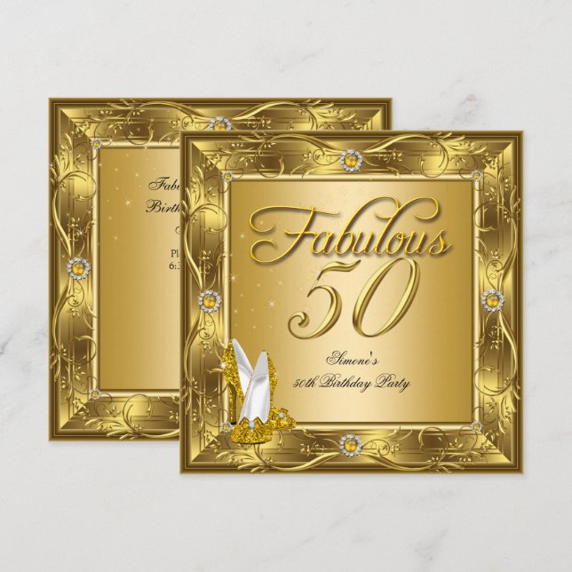 Fabulous 50 Gold High Heels Birthday Party Invitation (Front/Back)