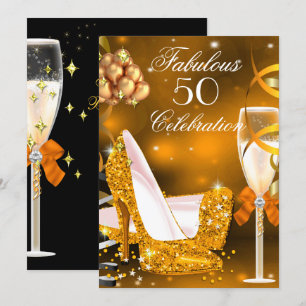 Fabulous 50 Gold Orange High Heels Party 3 Invitation