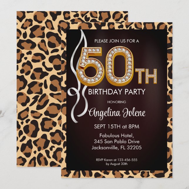 Fabulous 50 Leopard Print Birthday Party Invitation (Front/Back)
