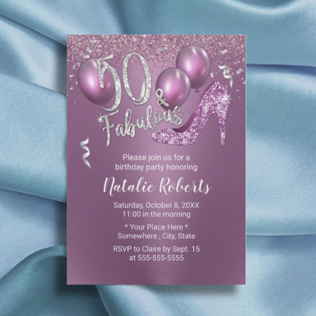 Fabulous 50 Modern Purple Girl 50th Birthday Invitation (Creator Uploaded)