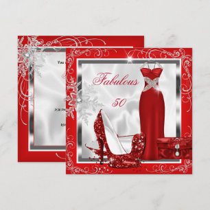Fabulous 50 Party Red Silver Dress Heels S7 Invitation