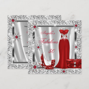 Fabulous 50 Party Red Silver Snowflakes Invitation