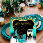 Fabulous 50 Party Teal Gold Champagne Glitter Heel Invitation<br><div class="desc">Fabulous 50 Champagne Glitter High Heels Shoes, Teal Blue Gold, Silver White, 50th Birthday Party, Sparkle and feathers. Invitation Birthday Party. Fabulous Elegant Events for Women, Party Invites for all ages, just customize to the age you want! Elegant Birthday Party Ornate Party birthday invites Template Celebration Party Invitation. Customize with...</div>