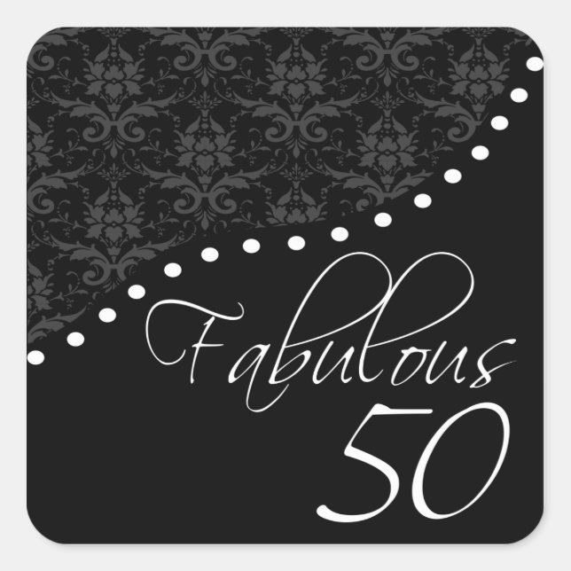Fabulous 50 Personalized Black Birthday Party Square Sticker (Front)
