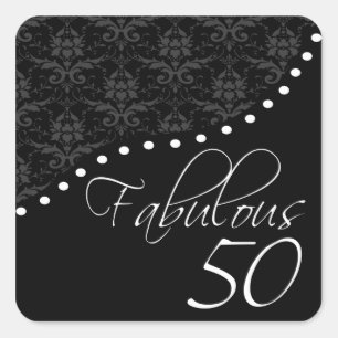 Fabulous 50 Personalized Black Birthday Party Square Sticker