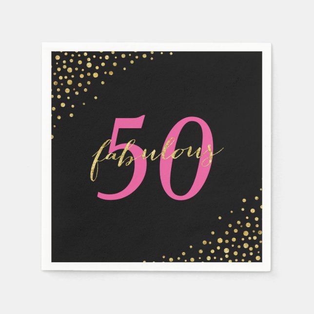 Fabulous 50 Pink & Gold Modern Birthday Napkin (Front)