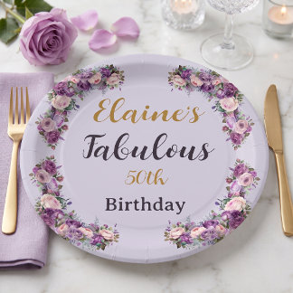 Fabulous 50 Purple Birthday Paper Plate