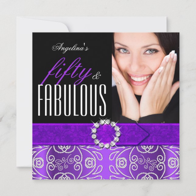 Fabulous 50 Purple Diamond Birthday Party Invitation (Front)