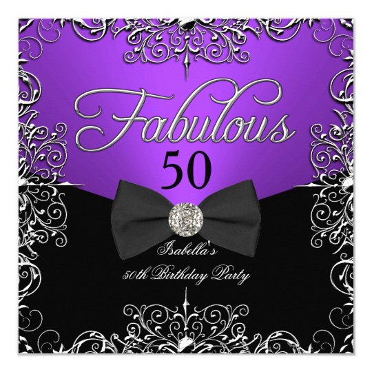 Fabulous 50 Purple Elegant Birthday Party Card