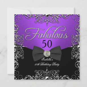 Fabulous 50 Purple Elegant Birthday Party Invitation