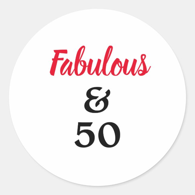 Fabulous & 50 Red and Black Birthday Classic Round Sticker (Front)