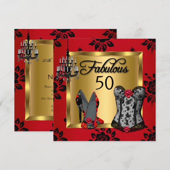 Fabulous 50 Red Black Heels Flirty Birthday Party Invitation (Front/Back)