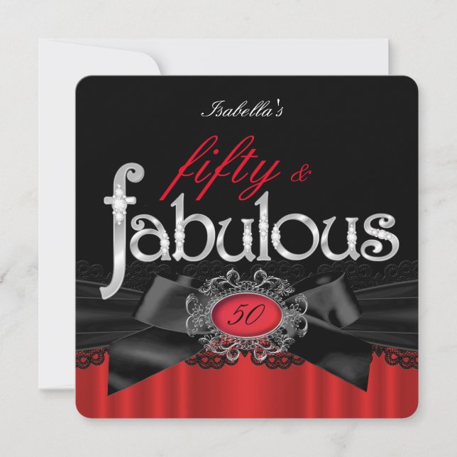 Fabulous 50 Red Black Lace Birthday Party Invitation (Front)