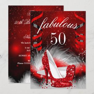 Fabulous 50 Red High Heel Birthday Party Invitation