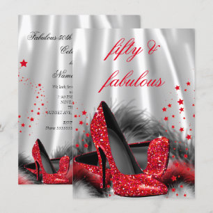 Fabulous 50 Red High Heels Black Silver Birthday Invitation